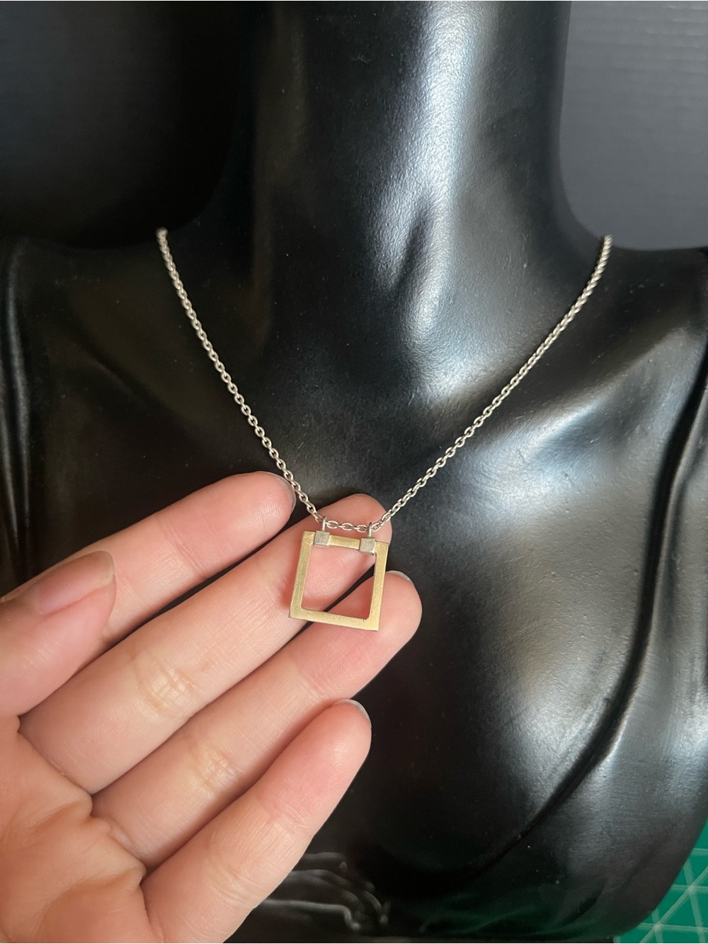 Sterling silver two tone square chain necklace 18 inch